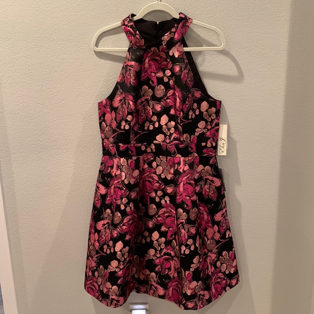 Eliza J Halter Neck Dress in Floral Jacquard